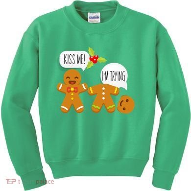 Kiss Me I'm Trying Funny Gingerbread Kids Sweatshirt