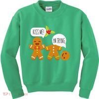Kiss Me I'm Trying Funny Gingerbread Kids Sweatshirt thumb 0