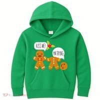 Kiss Me I'm Trying Funny Gingerbread Kids Hoodie thumb 0