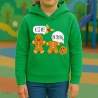 Kiss Me I'm Trying Funny Gingerbread Kids Hoodie thumb 3