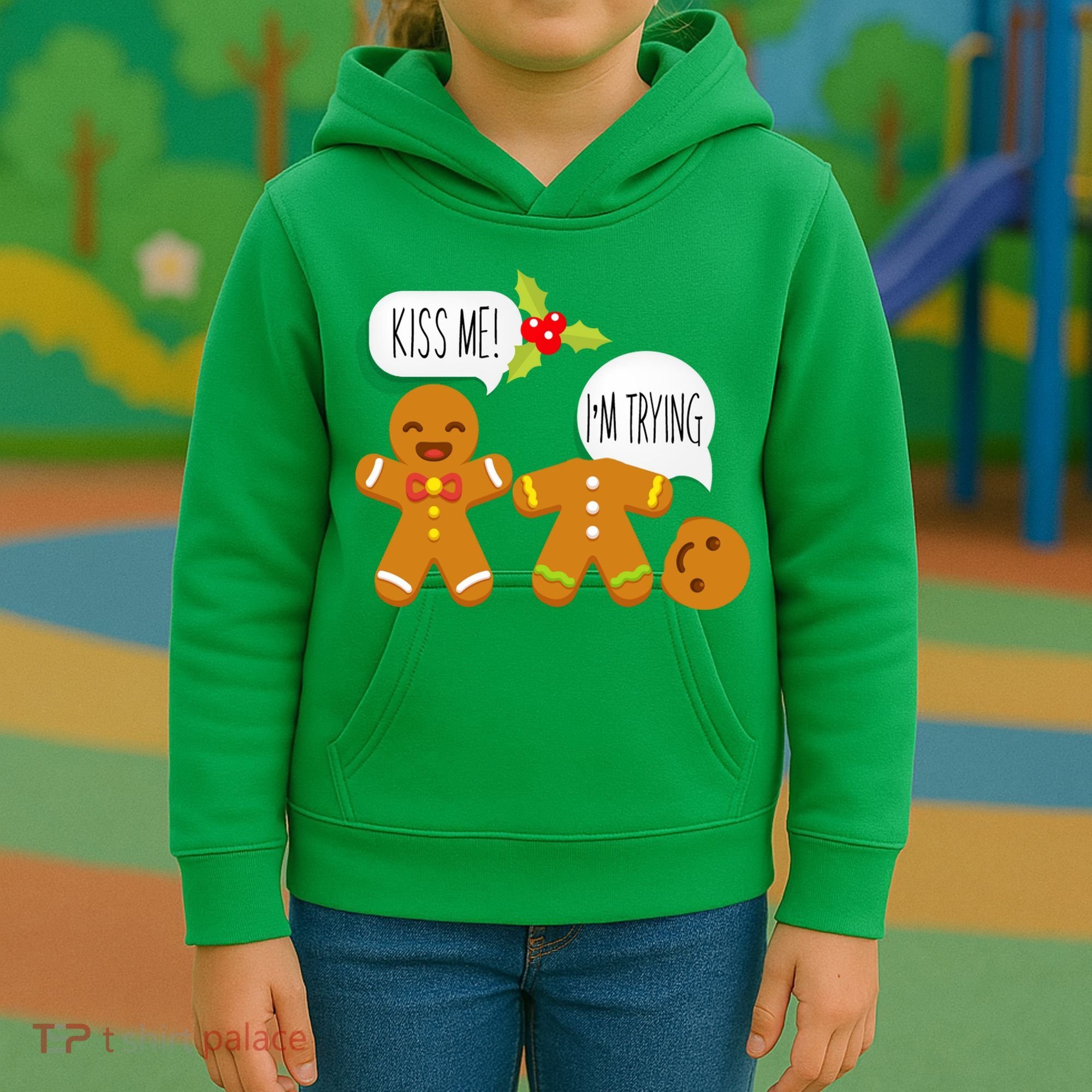 Kiss Me I'm Trying Funny Gingerbread Kids Hoodie