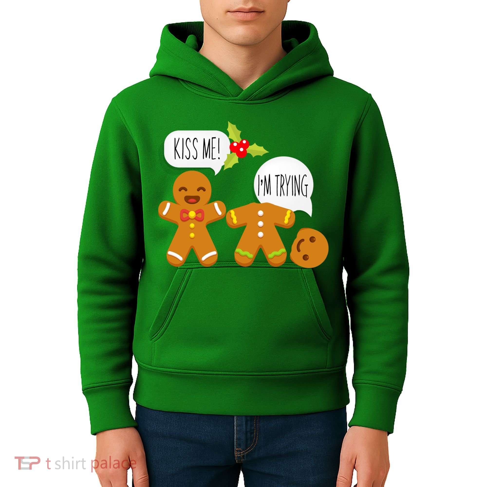 Kiss Me I'm Trying Funny Gingerbread Kids Hoodie