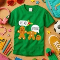 Kiss Me I'm Trying Funny Gingerbread Kids T-Shirt thumb 3