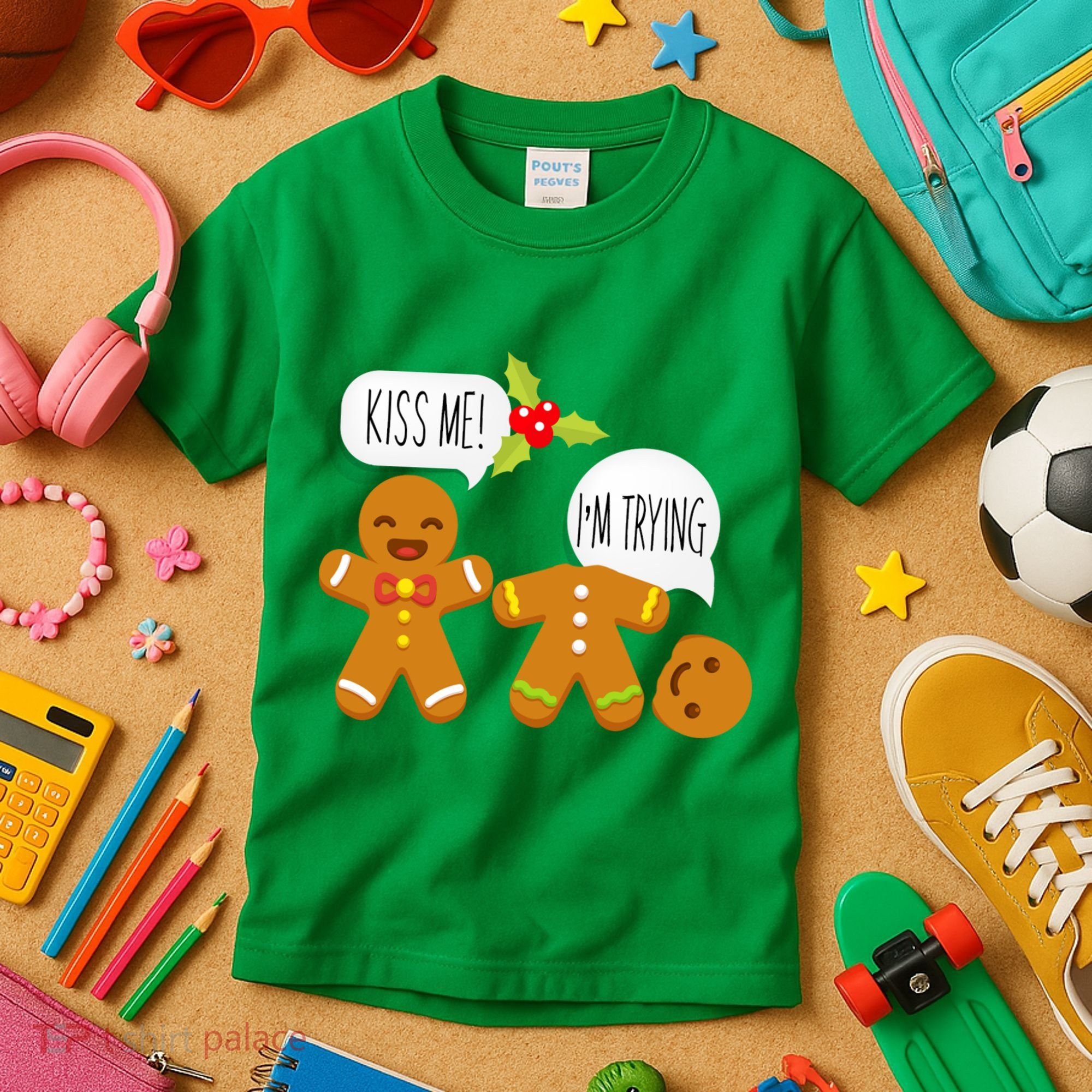 Kiss Me I'm Trying Funny Gingerbread Kids T-Shirt