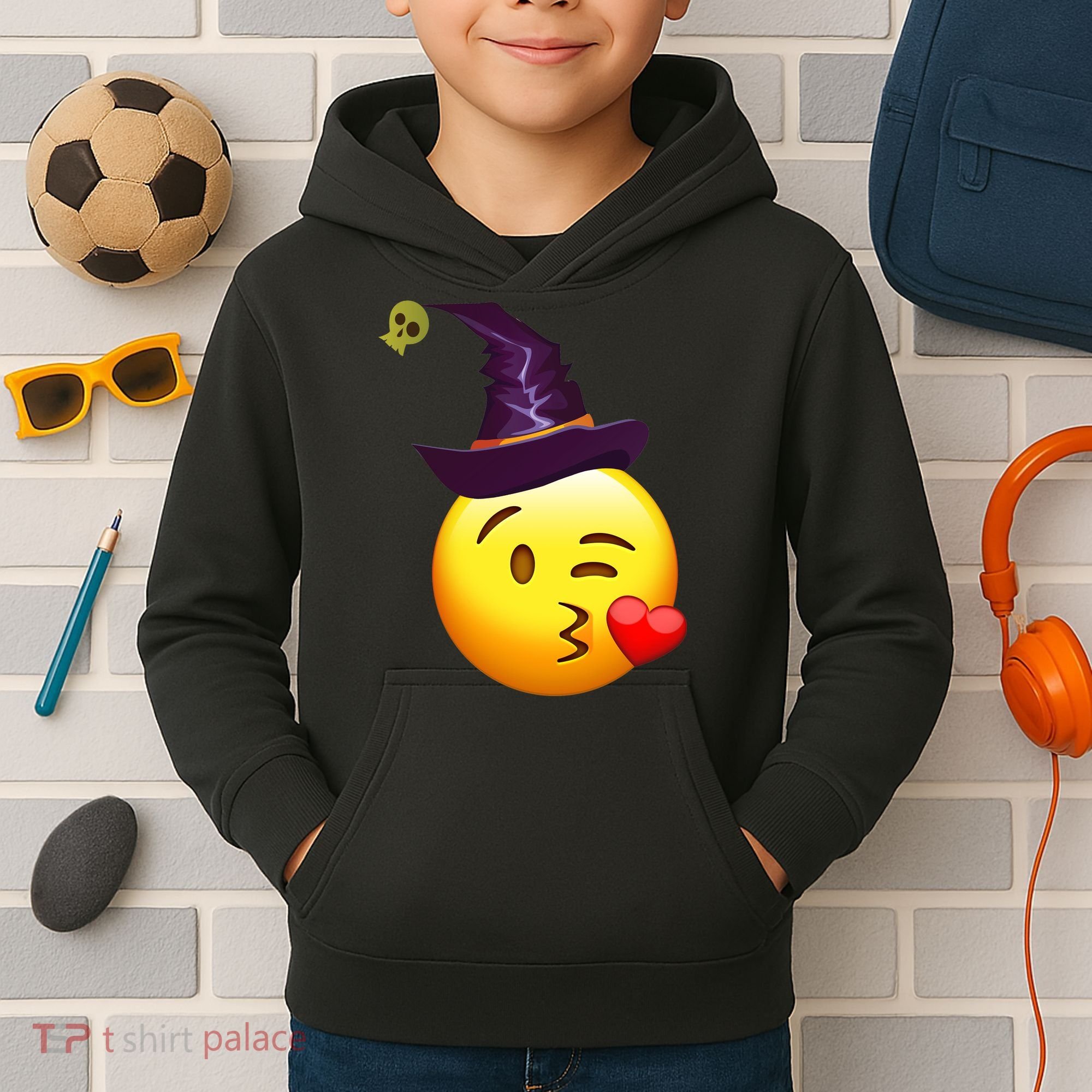 Kiss Witch Emoji Kids Hoodie