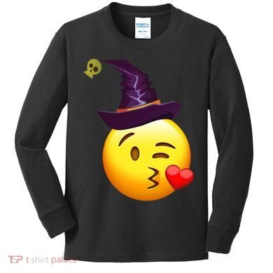 Kiss Witch Emoji Kids Long Sleeve Shirt