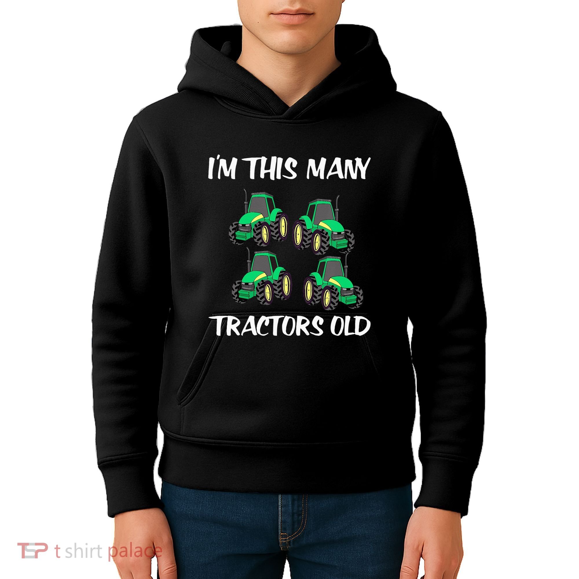Kids Im This Many Tractors Old Boy 4th Birthday 4 Years Old Kids Hoodie