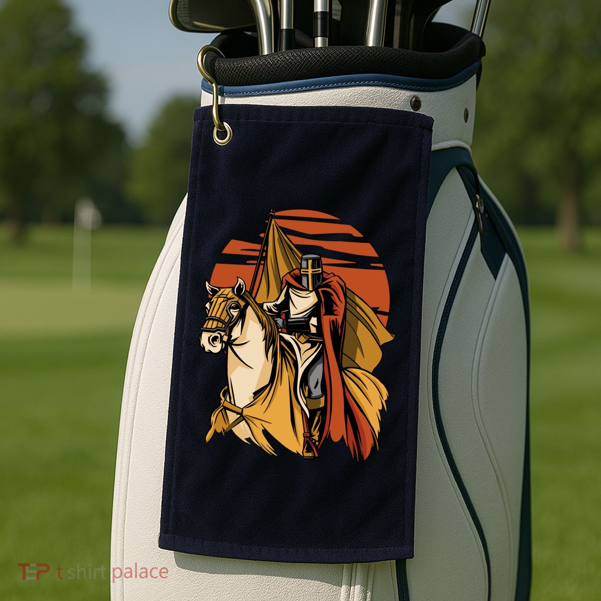 Knight In The Sunset Golf Towel