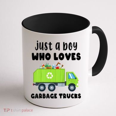 Kids Just A Boy Who Loves Garbage Trucks Coffee Mug back