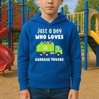 Kids Just A Boy Who Loves Garbage Trucks Kids Hoodie thumb 2