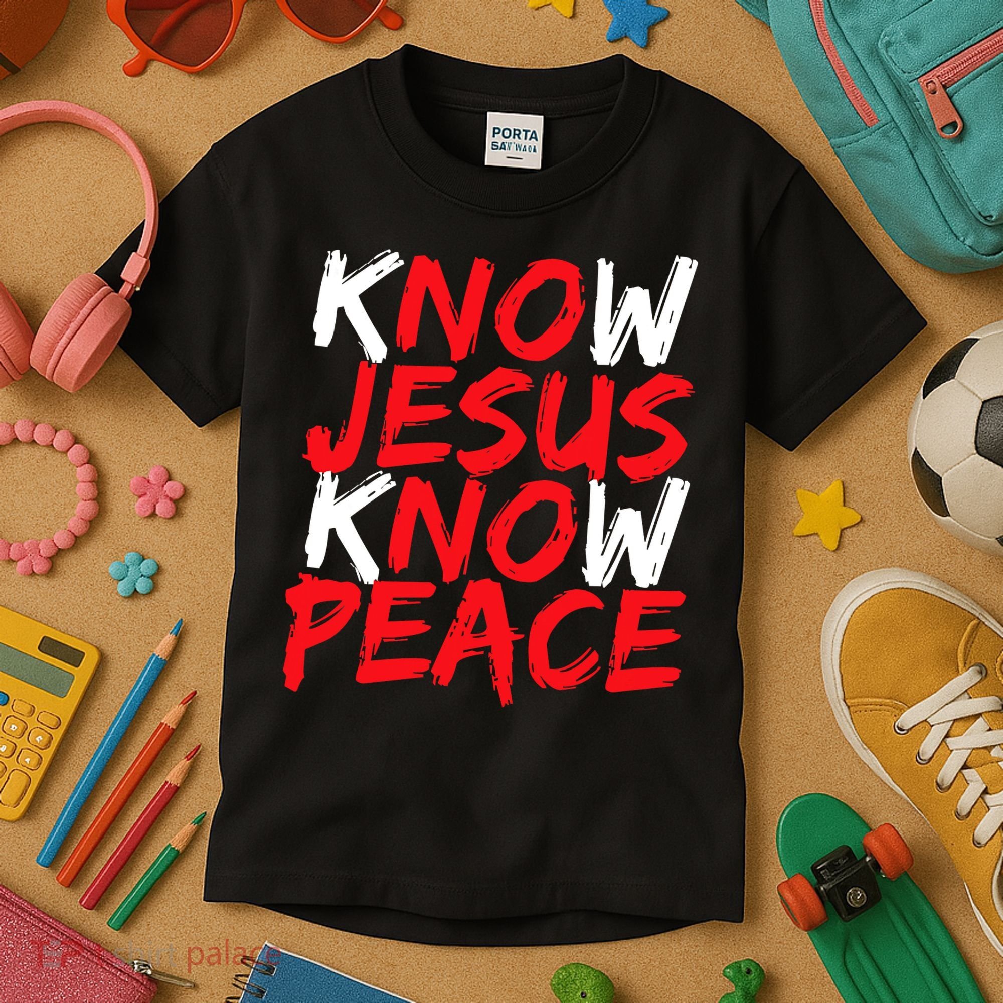 Know Jesus Know Peace No Jesus No Peace Faith God Kids T-Shirt
