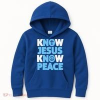Know Jesus Know Peace No Jesus No Peace Christian Kids Hoodie thumb 0