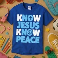 Know Jesus Know Peace No Jesus No Peace Christian Kids T-Shirt thumb 3