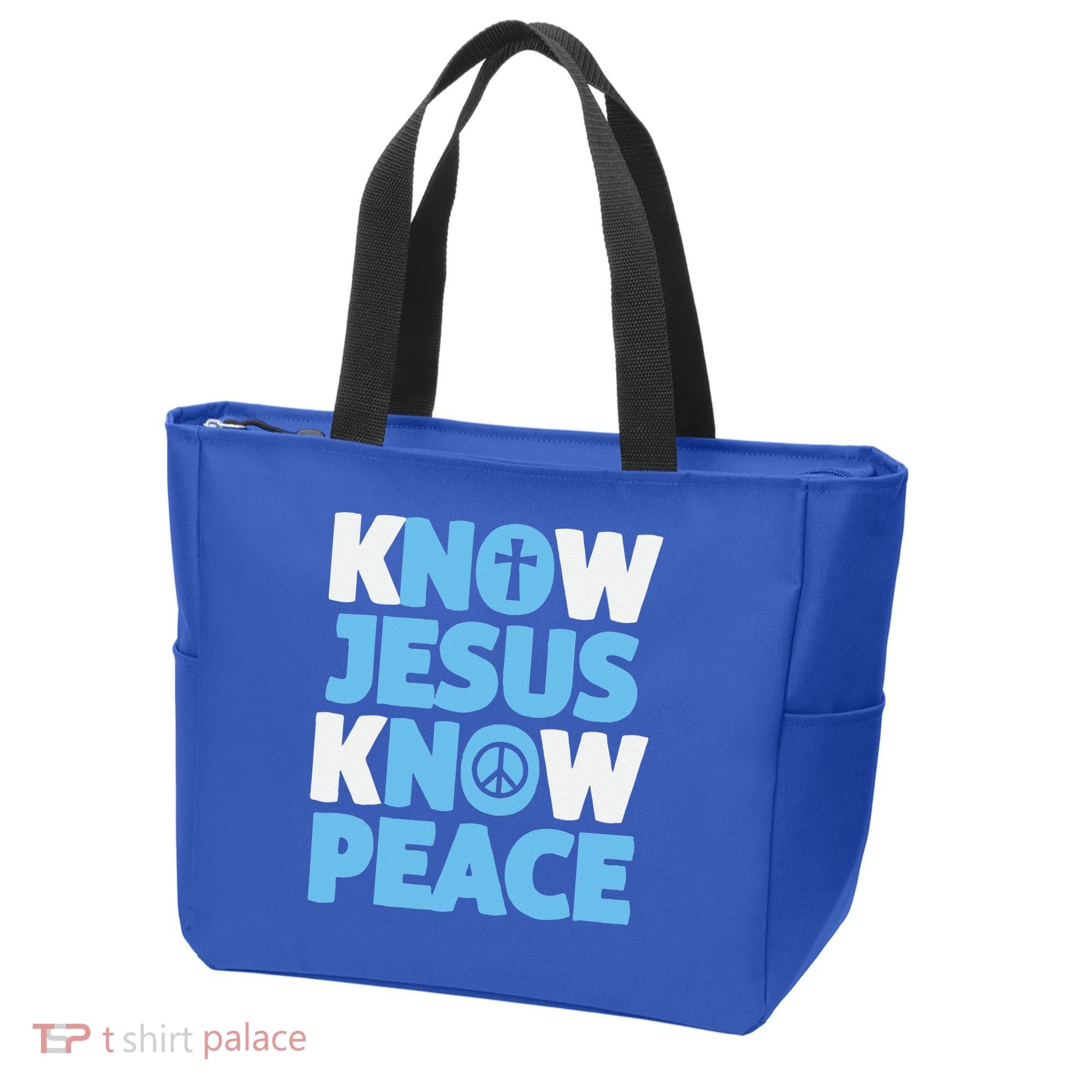 Know Jesus Know Peace No Jesus No Peace Christian Tote Bag