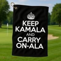 Keep Kamala And Carry Onala! Calm President Harris Meme Golf Towel thumb 1