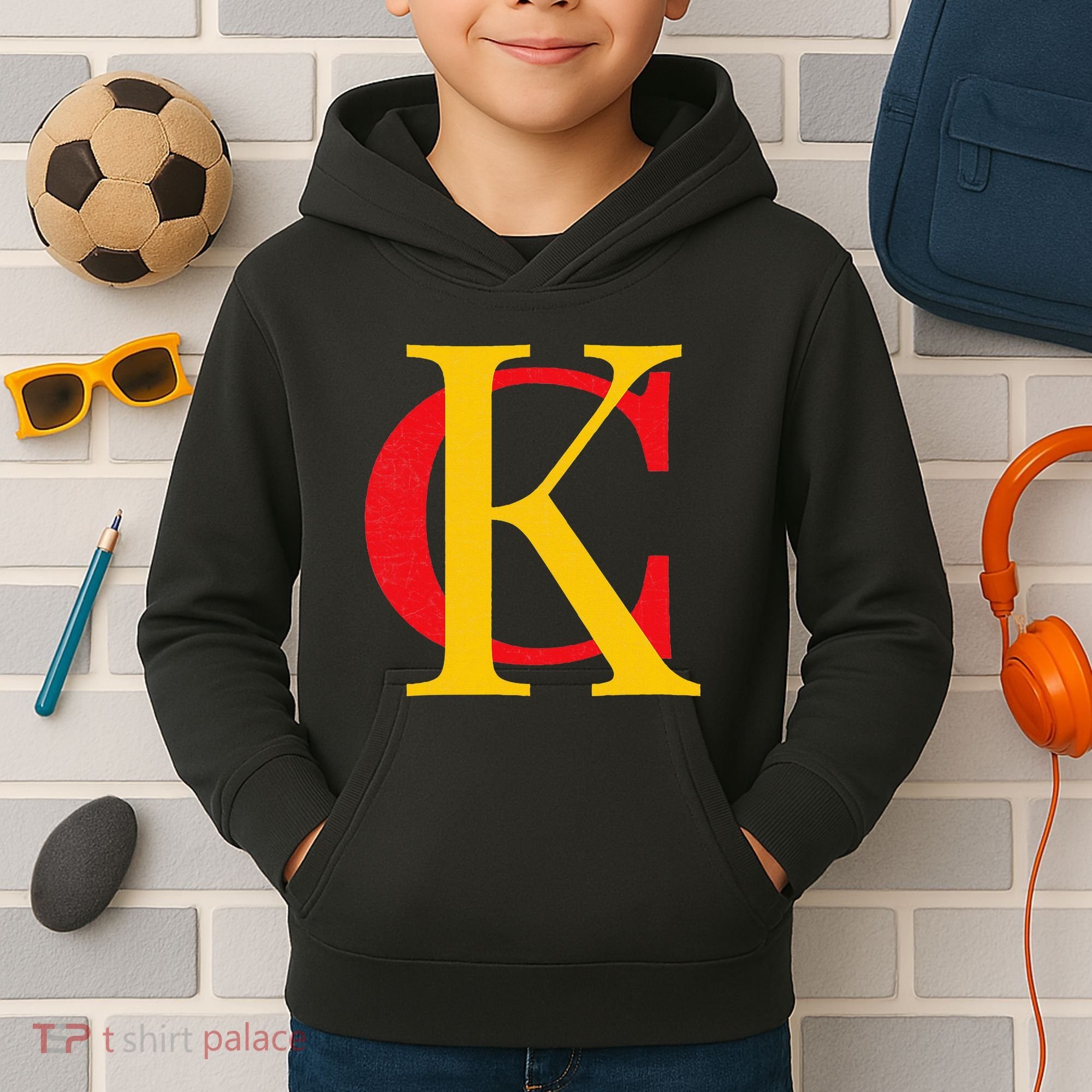 Kc Kansas City Red Yellow & Black Kc Classic Kc Initials Kids Hoodie