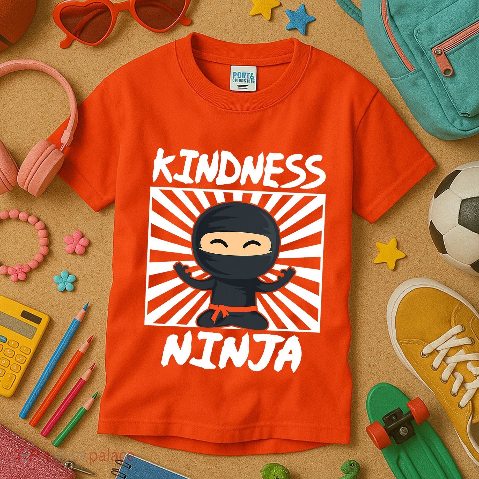 Kids Kindness Ninja Anti Bullying Gift Orange Unity Day Kids T-Shirt