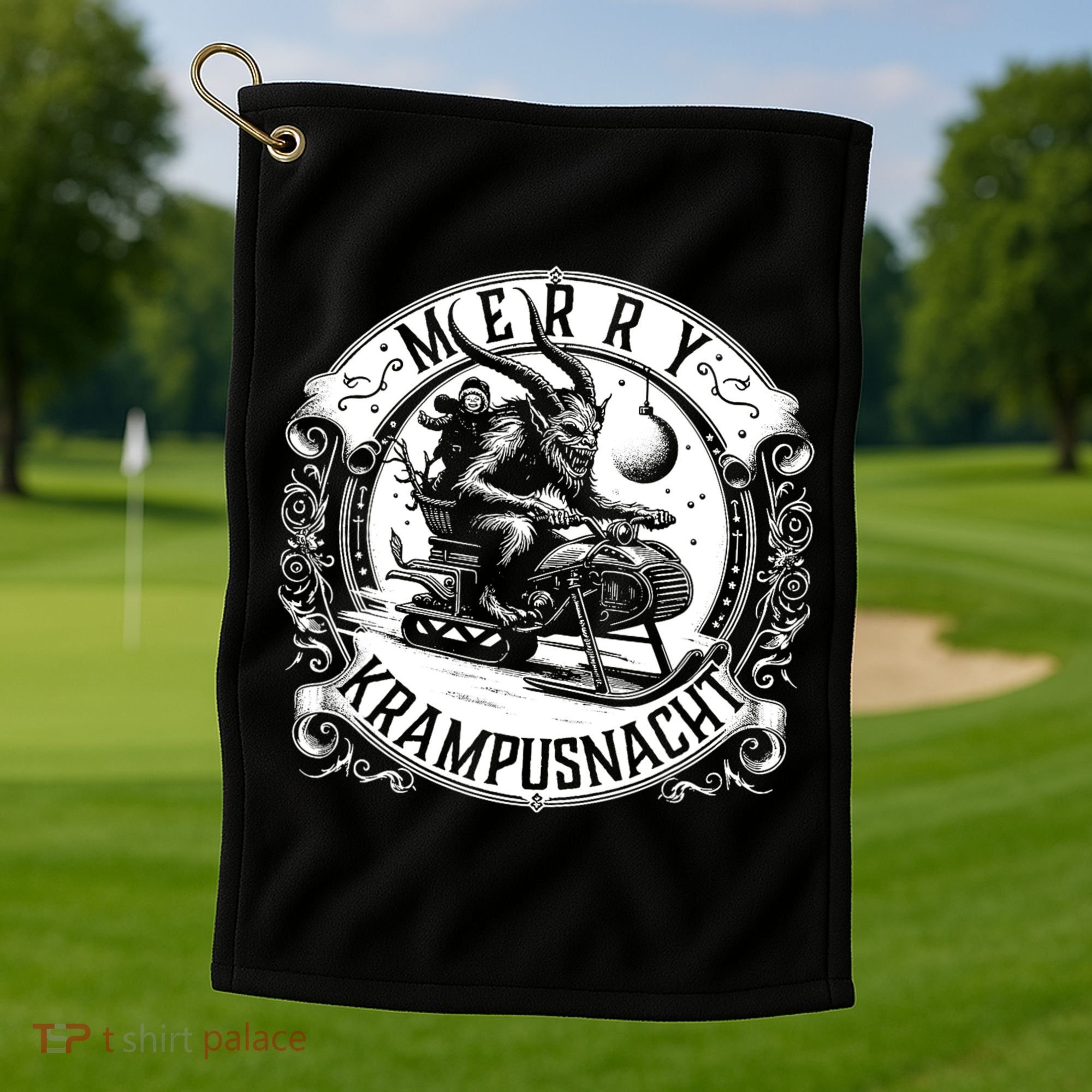 Krampusnacht Krampus On A Snowmobile Golf Towel