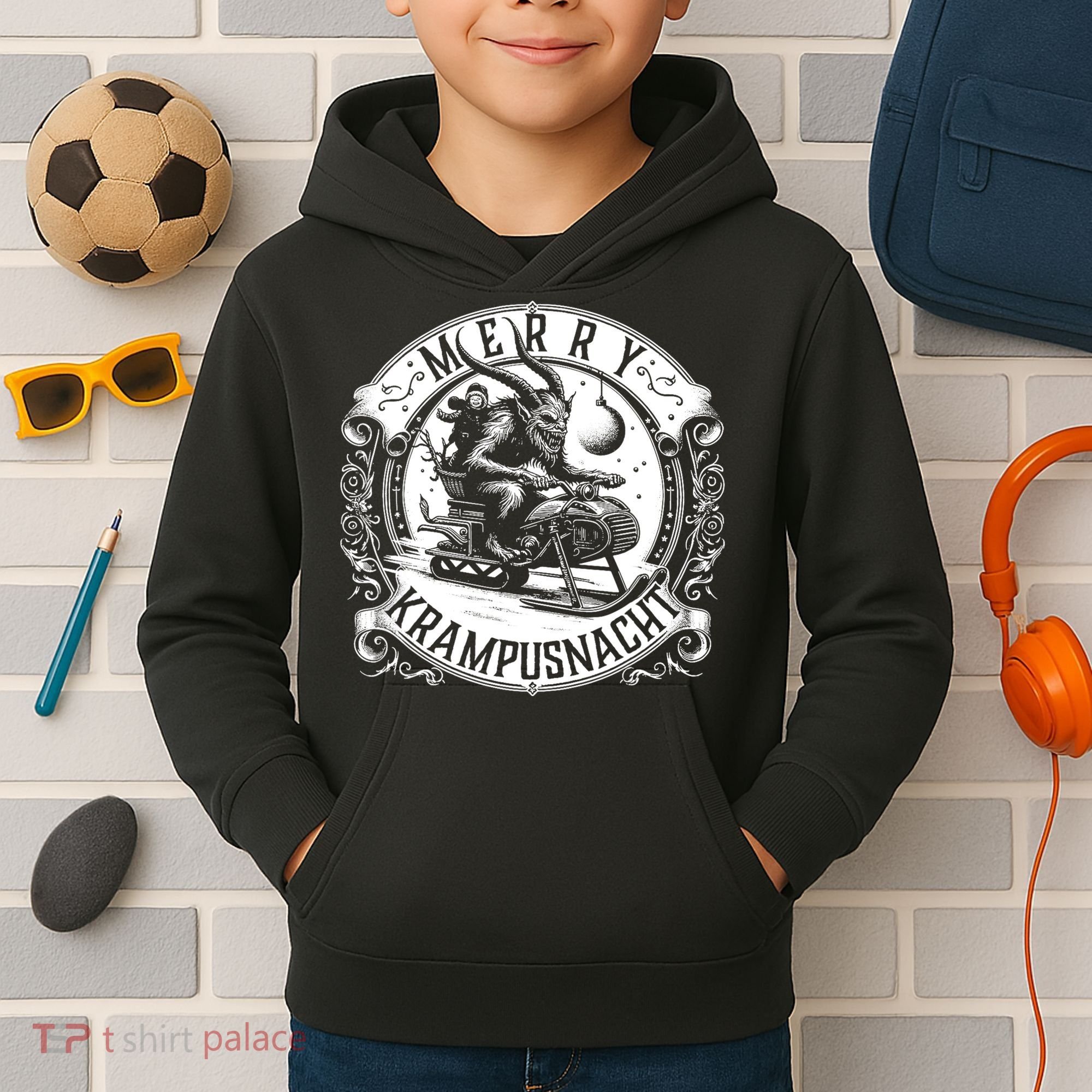 Krampusnacht Krampus On A Snowmobile Kids Hoodie