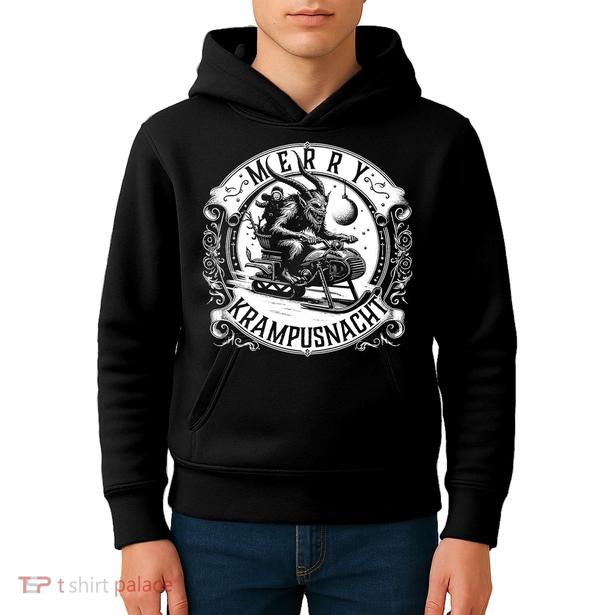 Krampusnacht Krampus On A Snowmobile Kids Hoodie