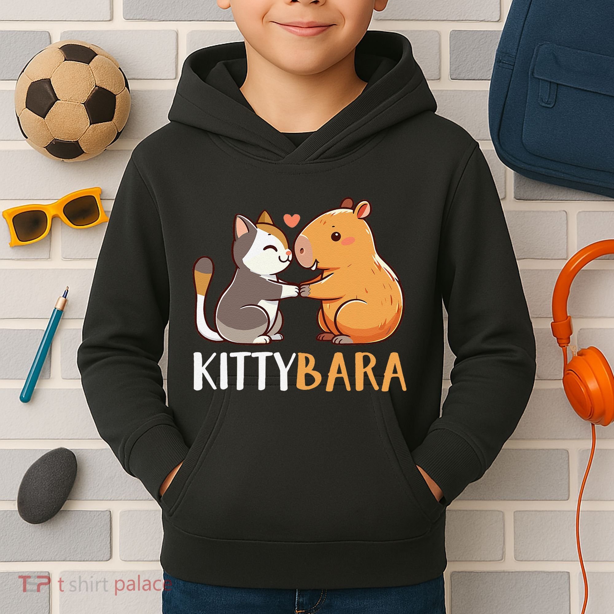 Kittybara Love Capybara Cat Kids Hoodie