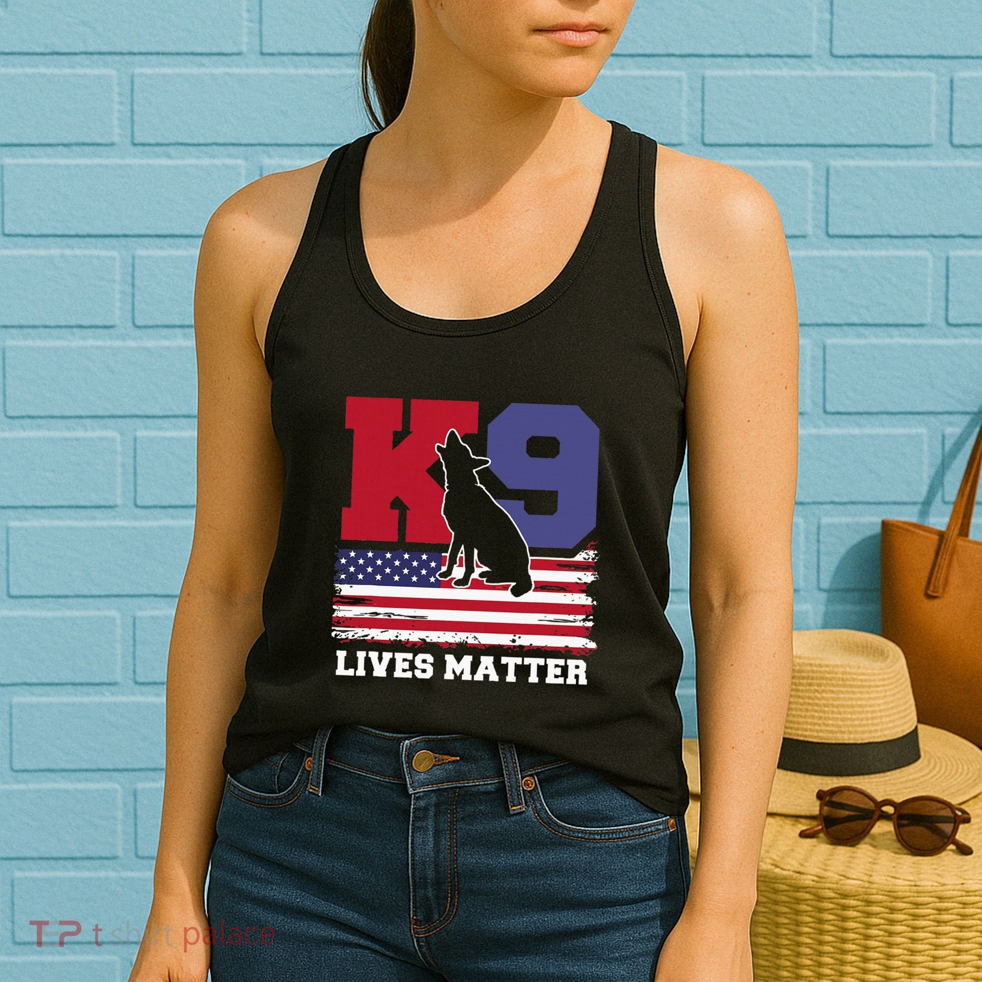 K9 Lives Matter K9 Police Dog Usa American Flag Women's Tank Top