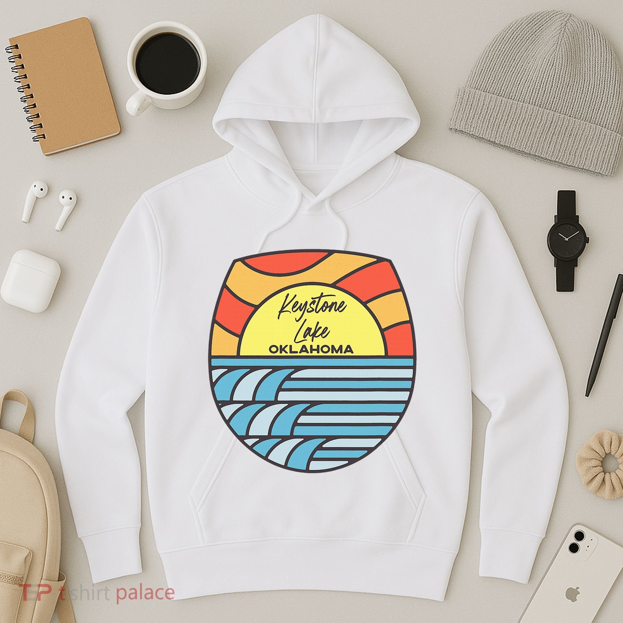 Keystone Lake Oklahoma Ok Sunset Vacation Souvenir Hoodie