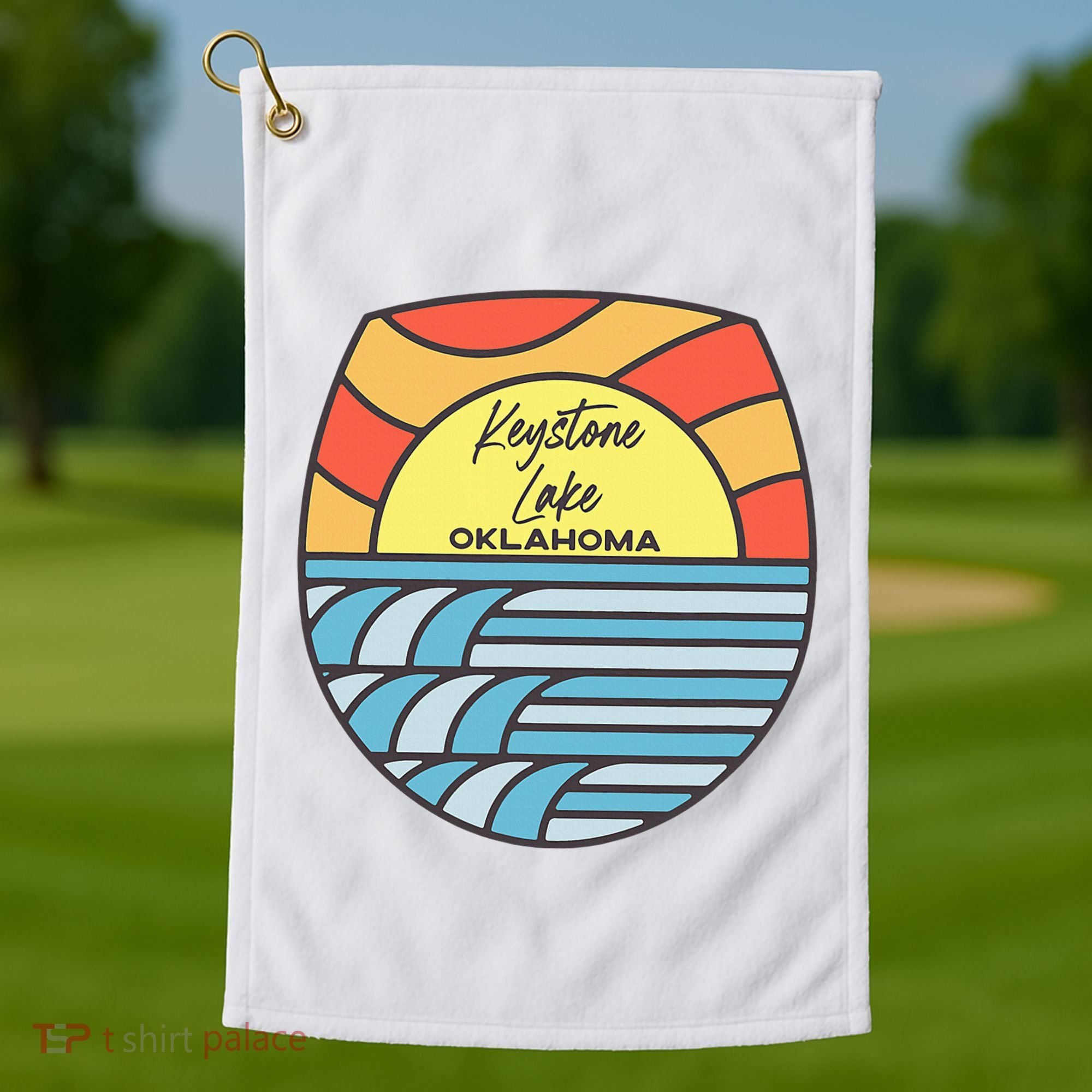 Keystone Lake Oklahoma Ok Sunset Vacation Souvenir Golf Towel
