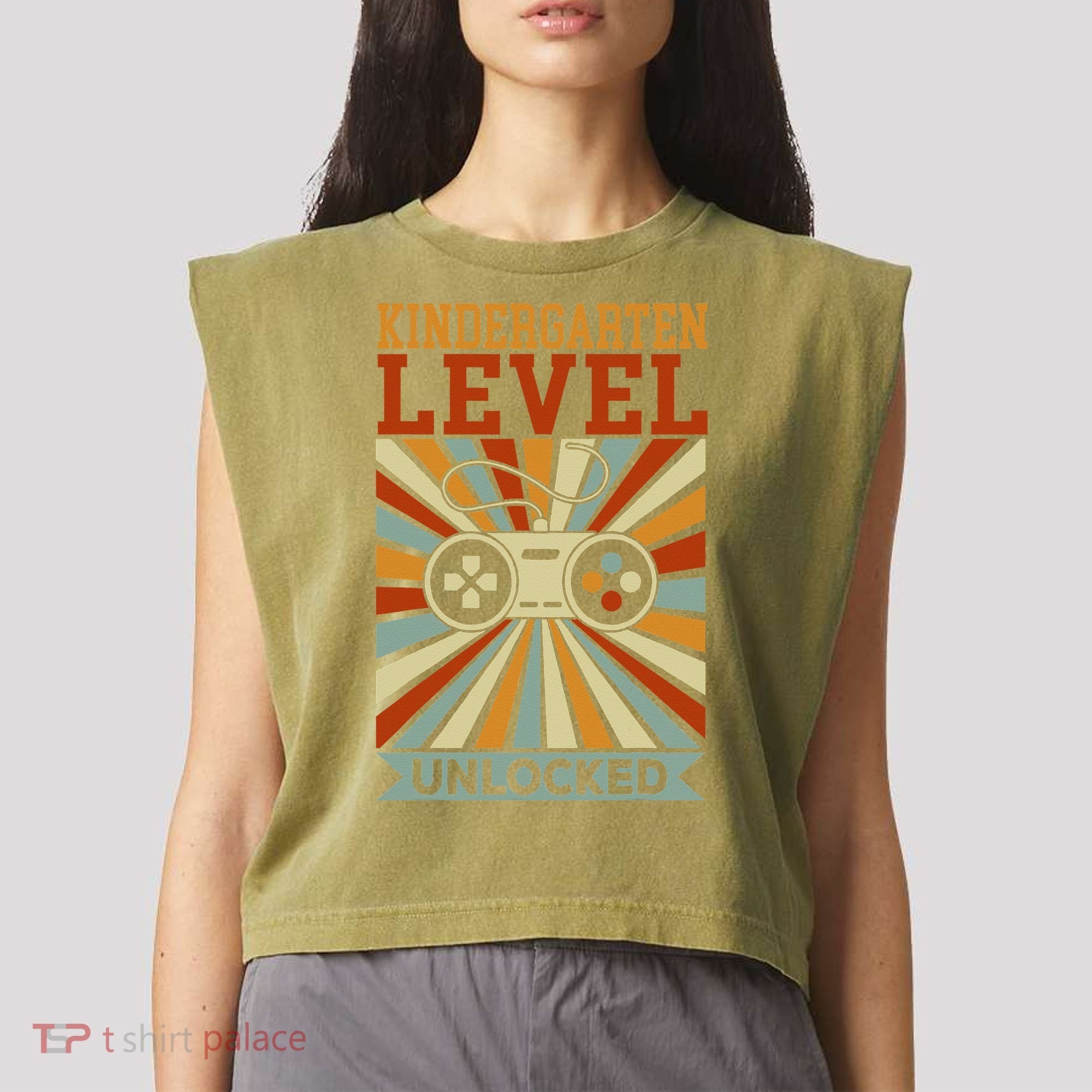 Kindergarten Level Unlocked Back To School Kindergarten Garment-Dyed Women's Muscle Tee