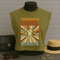Kindergarten Level Unlocked Back To School Kindergarten Garment-Dyed Women's Muscle Tee thumb 3