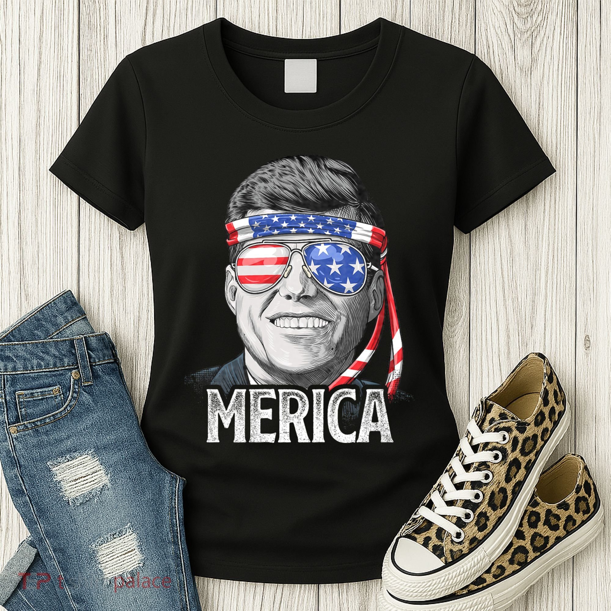 Kennedy Merica 4th Of July President Jfk American Flag Women's T-Shirt