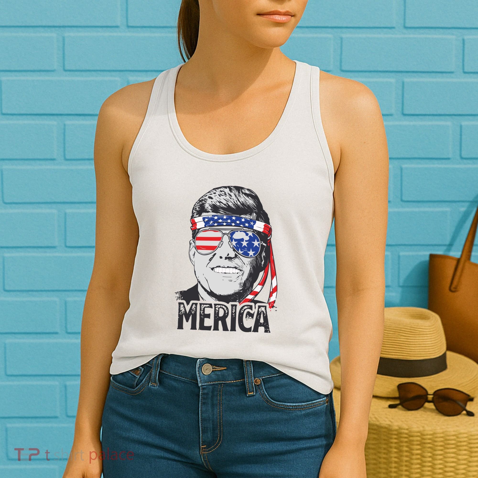 Kennedy Merica 4th Of July President Jfk Men American Flag Women's Tank Top