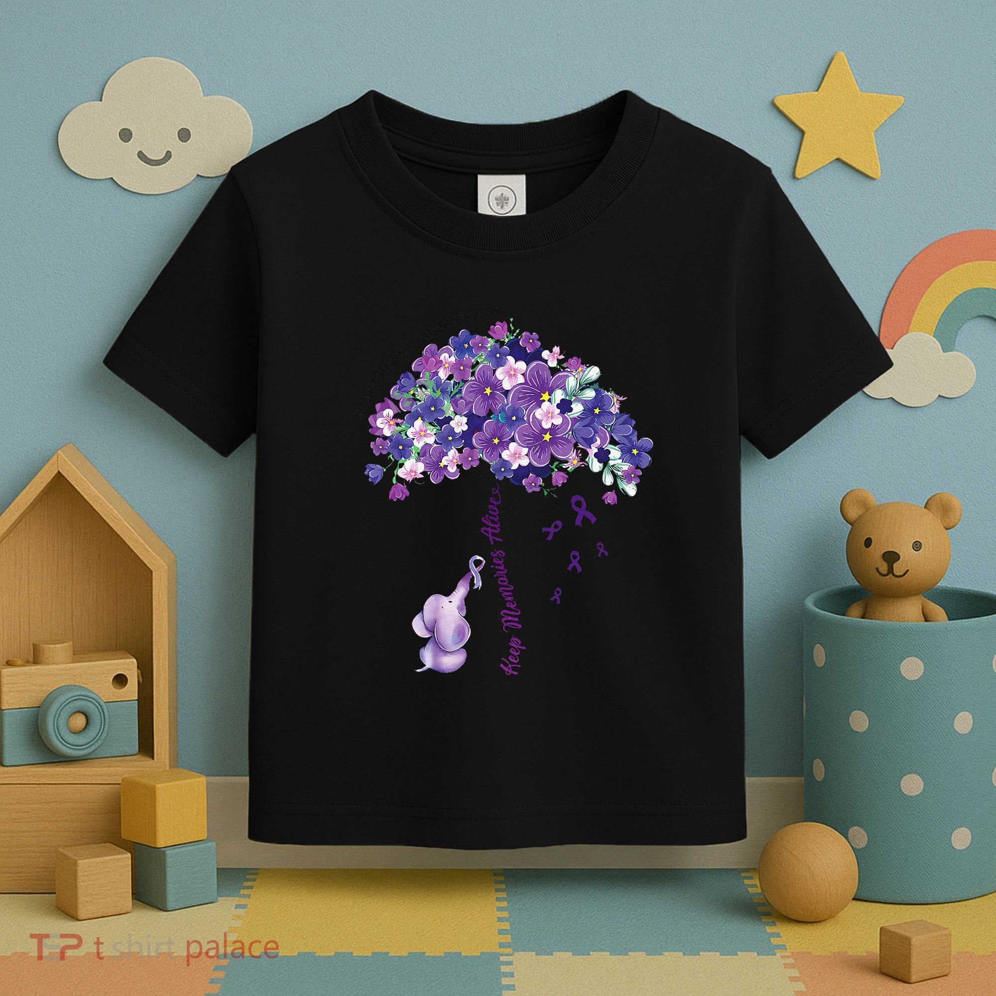 Keep Memories Alive Purple Elephant AlzheimerS Awareness Toddler T-Shirt