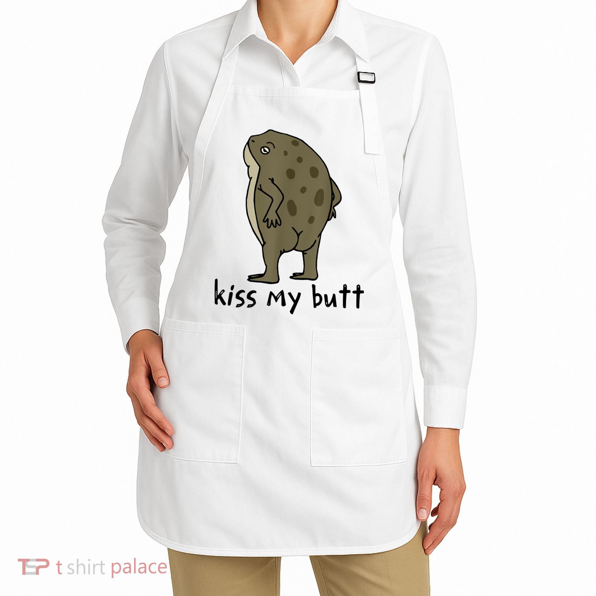 Kiss My Butt Funny Frog Apron