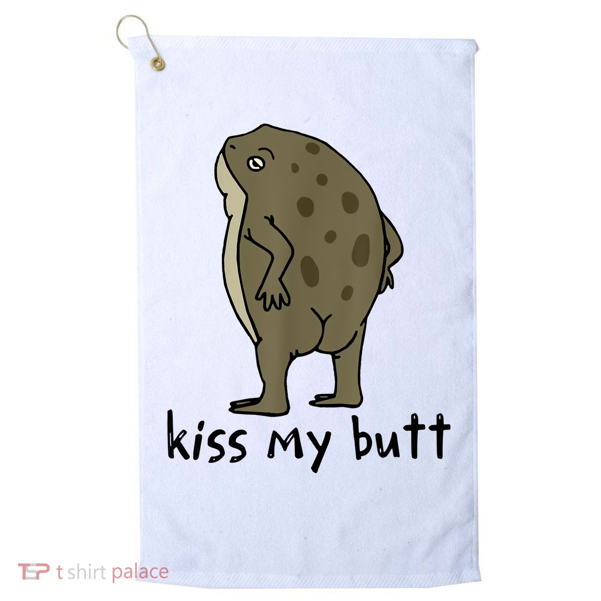 Kiss My Butt Funny Frog Golf Towel