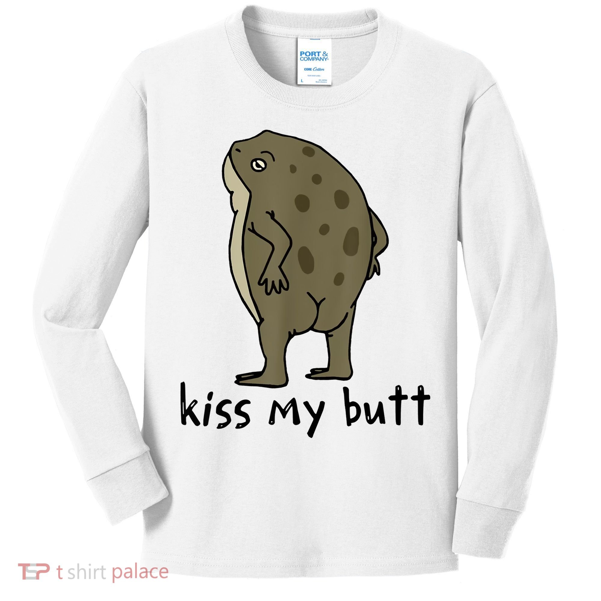Kiss My Butt Funny Frog Kids Long Sleeve Shirt