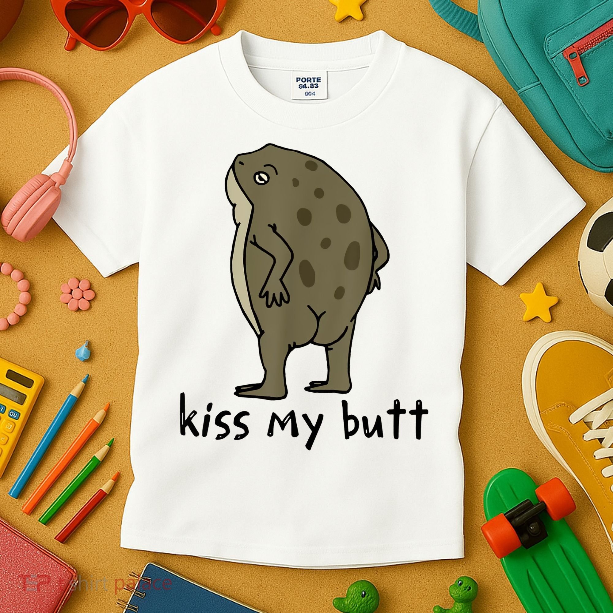 Kiss My Butt Funny Frog Kids T-Shirt