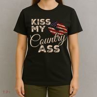 Kiss My Country Ass Patriotic Grunge Flag Lips T-Shirt thumb 4
