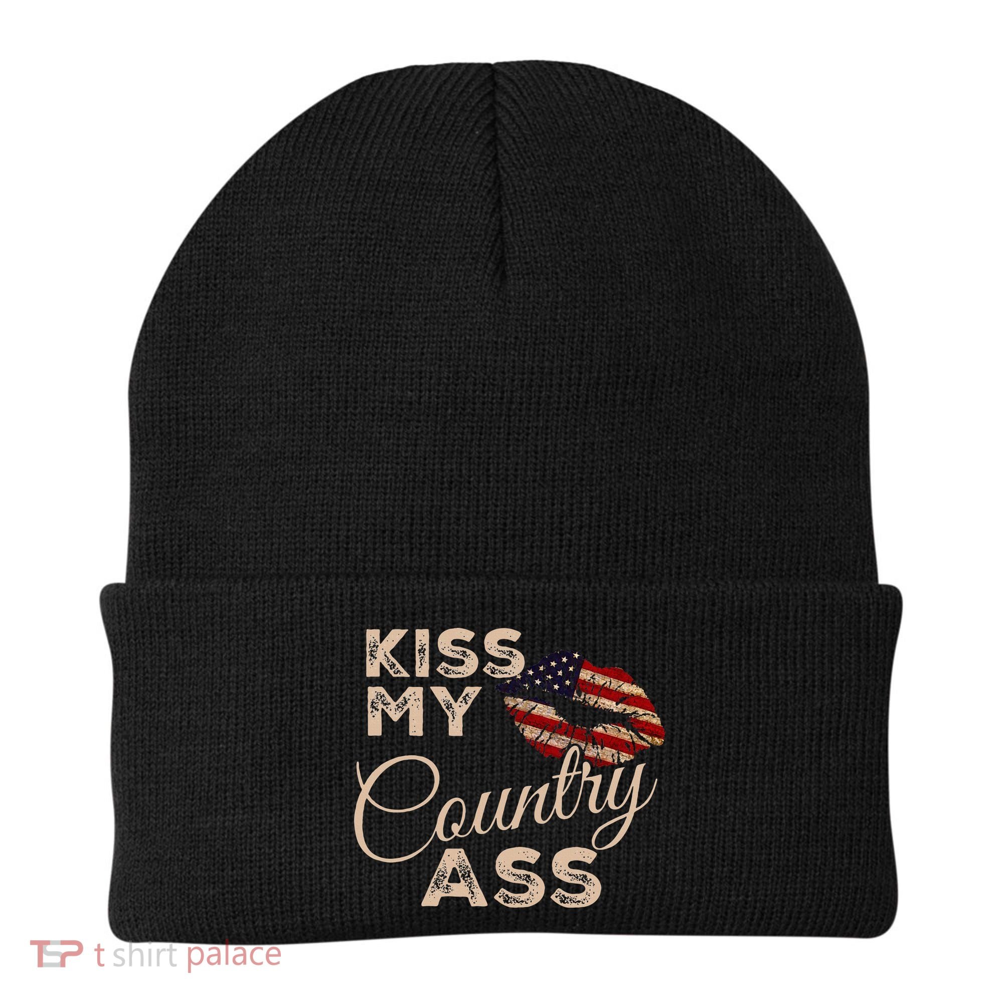 Kiss My Country Ass Patriotic Grunge Flag Lips Beanie