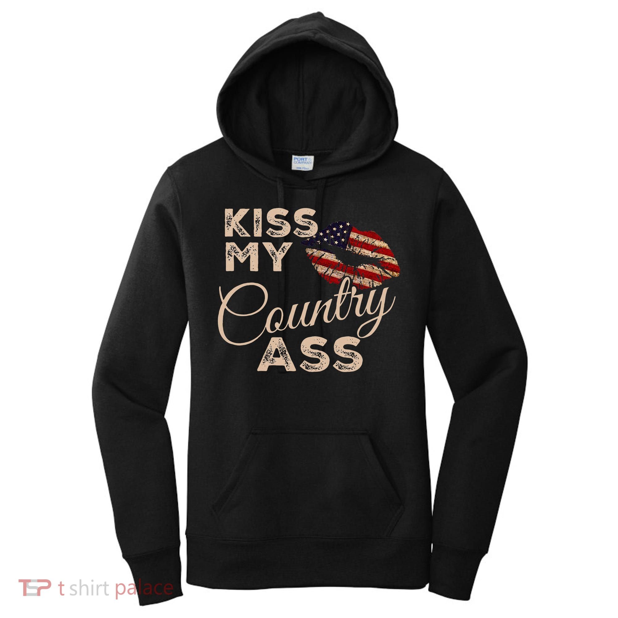 Kiss My Country Ass Patriotic Grunge Flag Lips Women's Hoodie