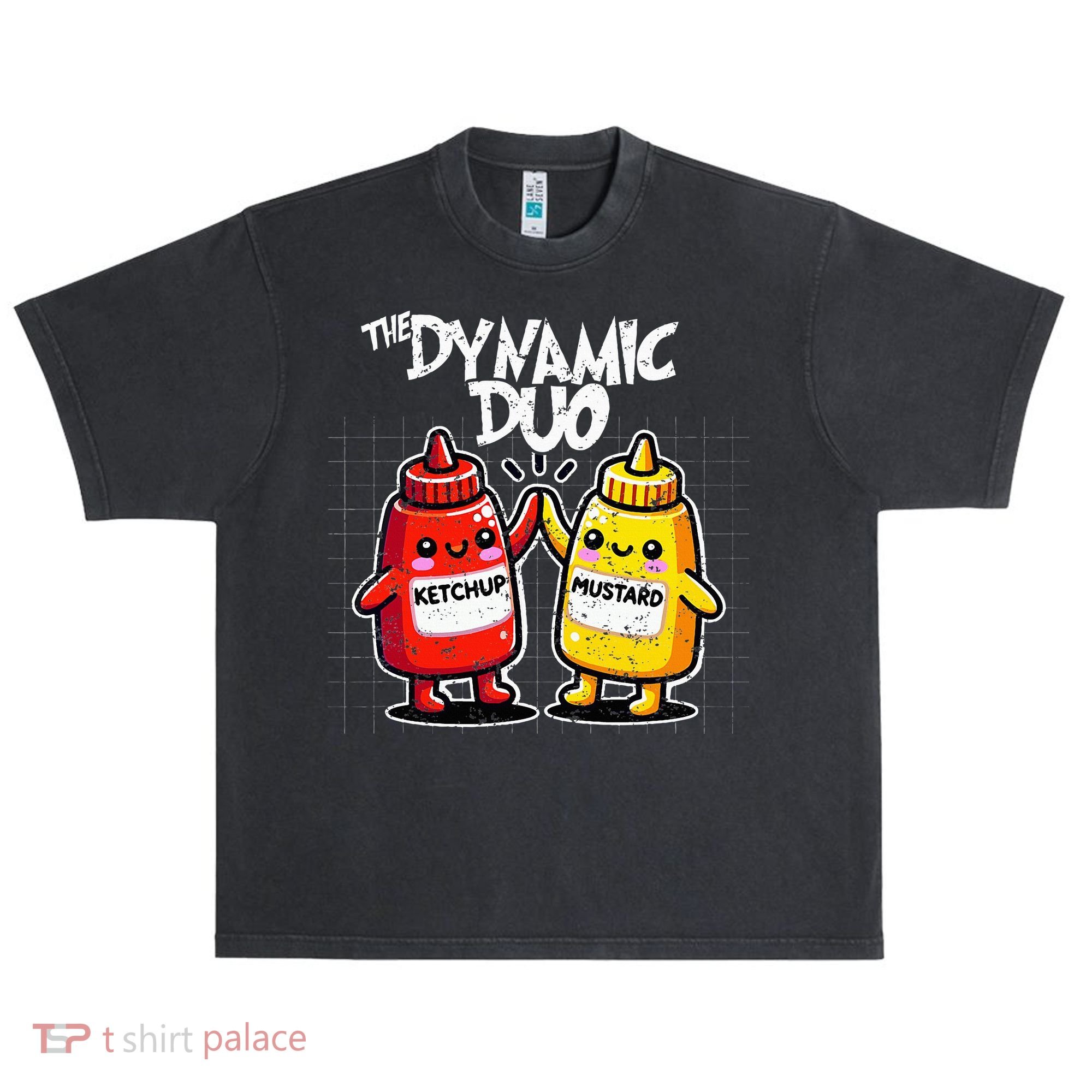 K.E.T..C.H.Up.. Mustard Dynamic Duo Best Friends Urban Oversized Heavyweight T-Shirt