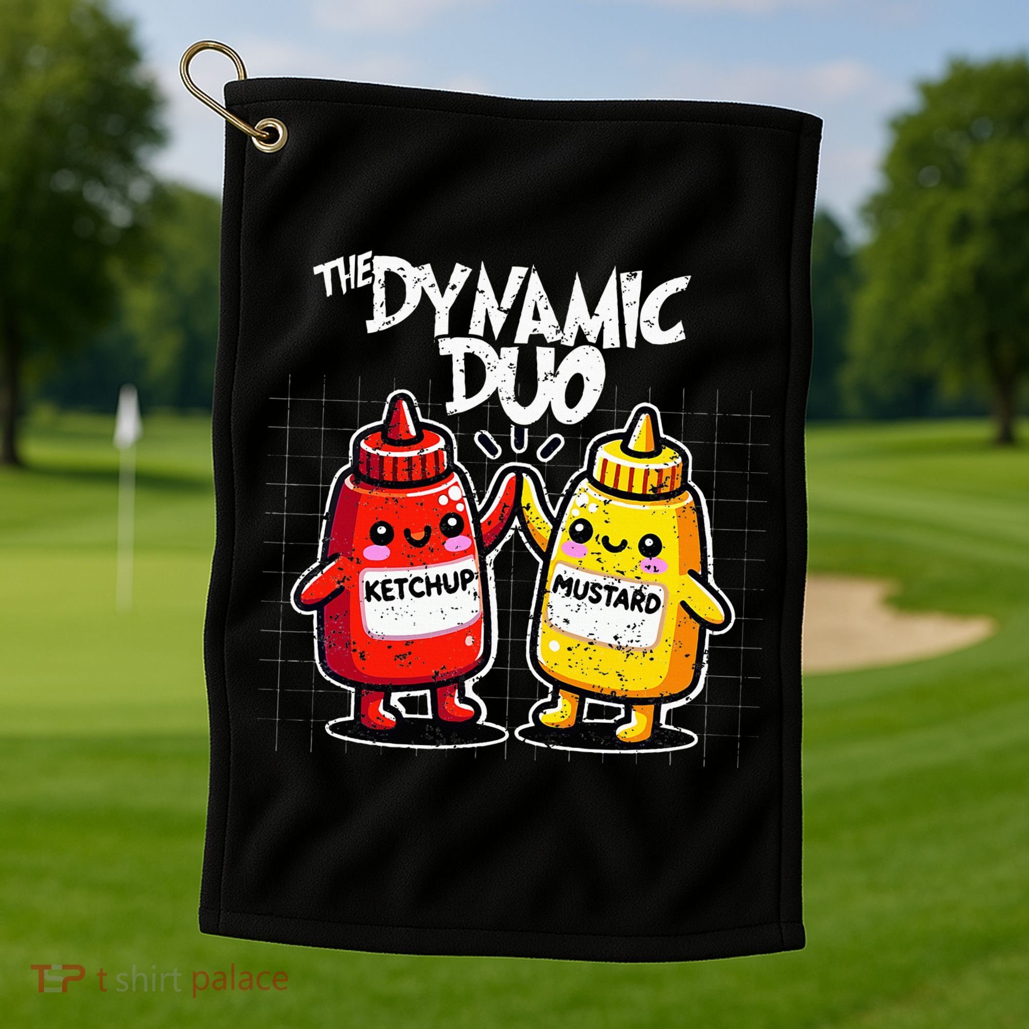 K.E.T..C.H.Up.. Mustard Dynamic Duo Best Friends Golf Towel