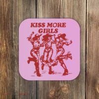 Kiss More Girl Funny Lesbian Bisexual Pride Coaster thumb 0