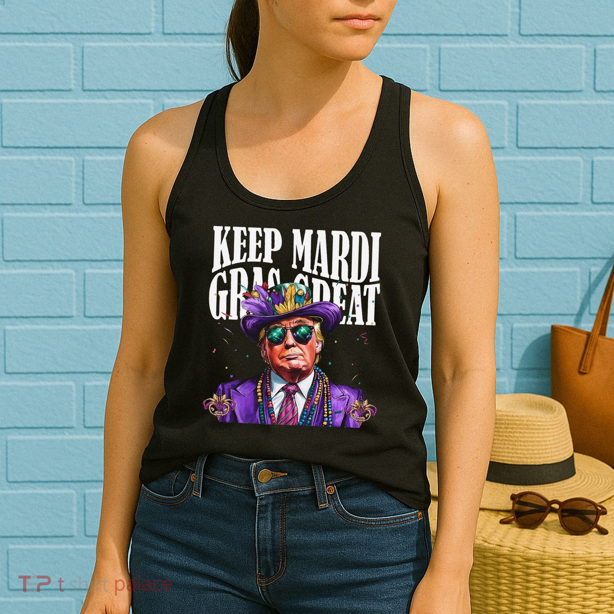 Keep Mardi Gras Great Trump Mardi Gras 2025 Flag Usa Funny Women's Tank Top