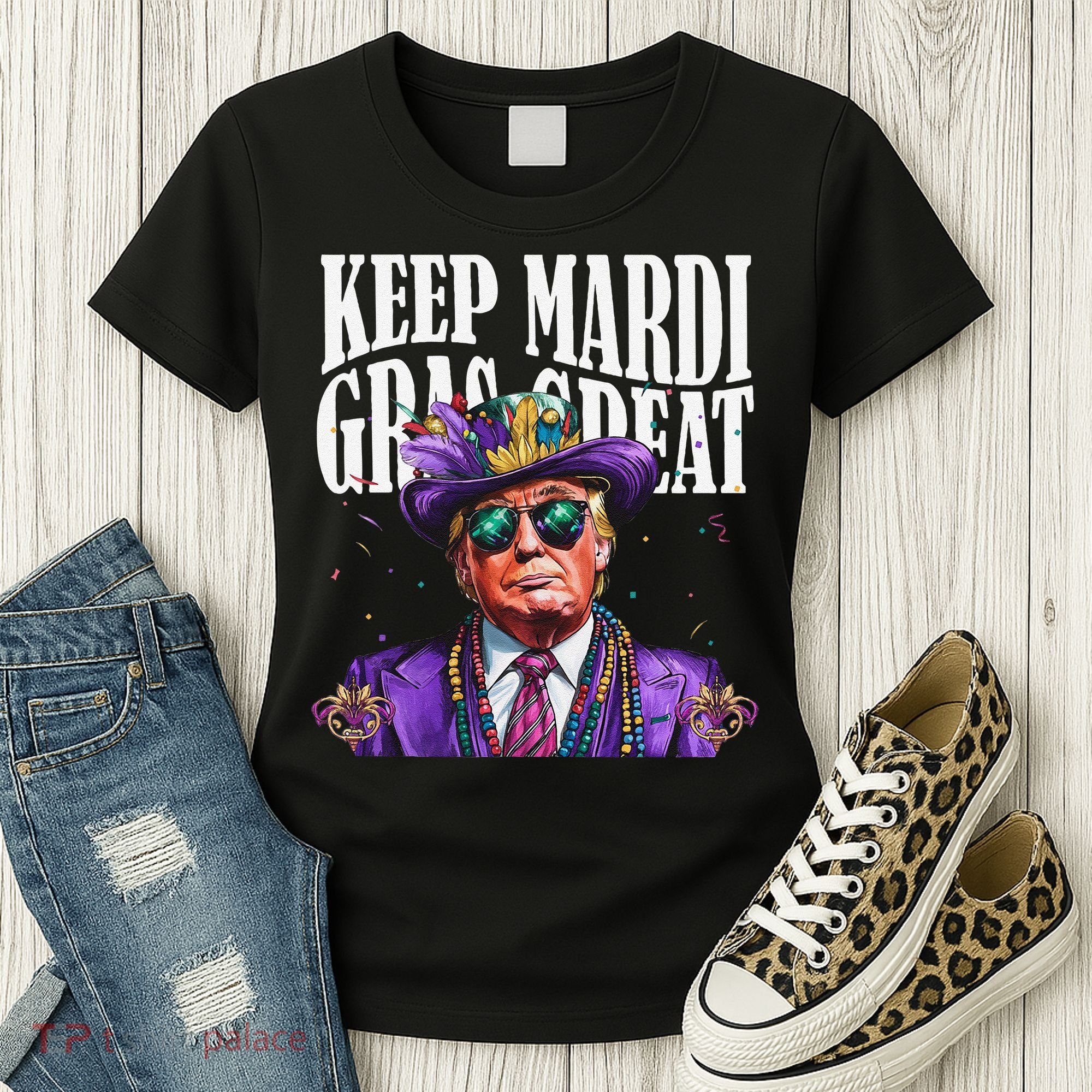 Keep Mardi Gras Great Trump Mardi Gras 2025 Flag Usa Funny Women's T-Shirt