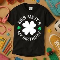 Kiss Me It's My Birthday St Patricks Day Kids T-Shirt thumb 3