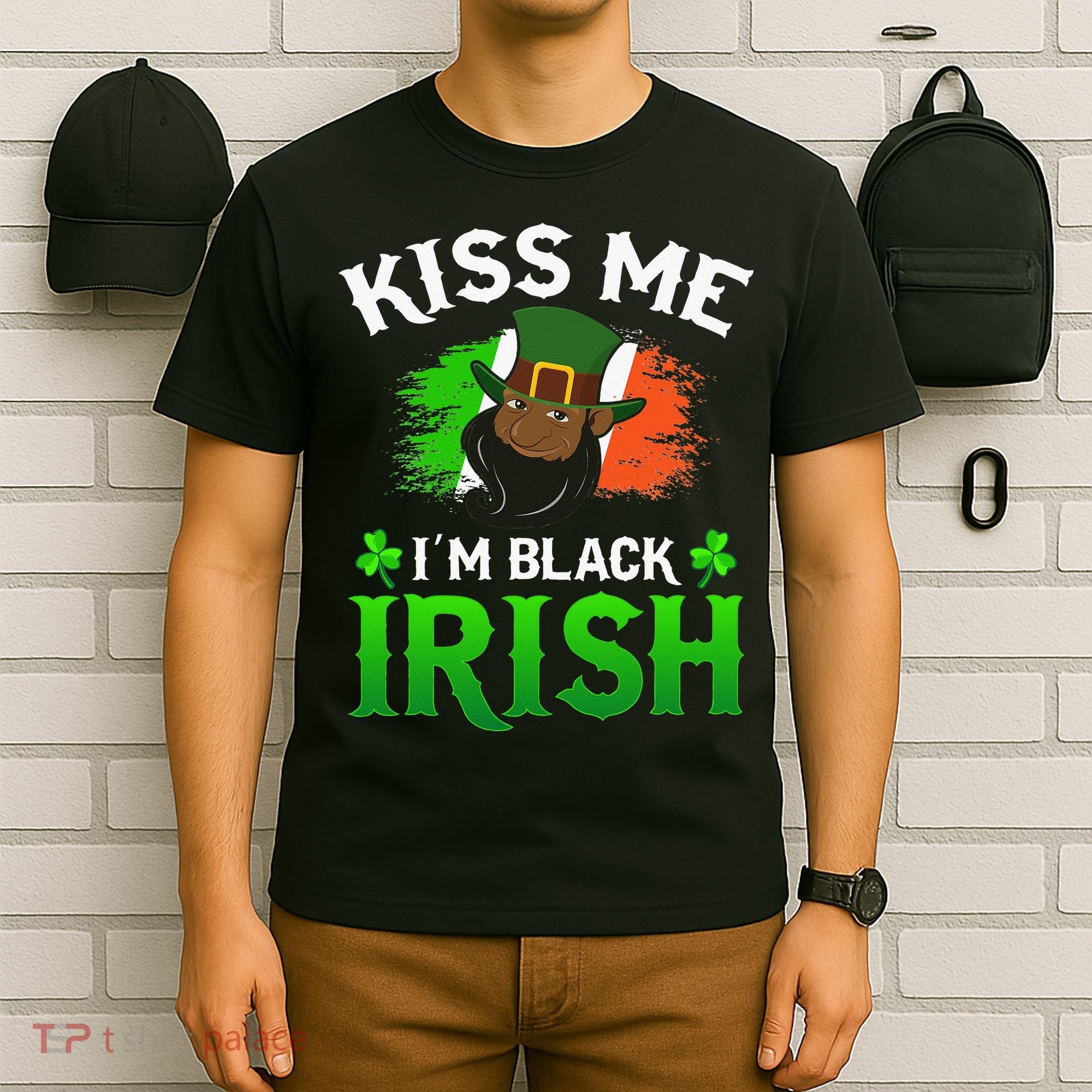 Kissing Me I'm Black Irish Ireland Flag St Patricks Day T-Shirt
