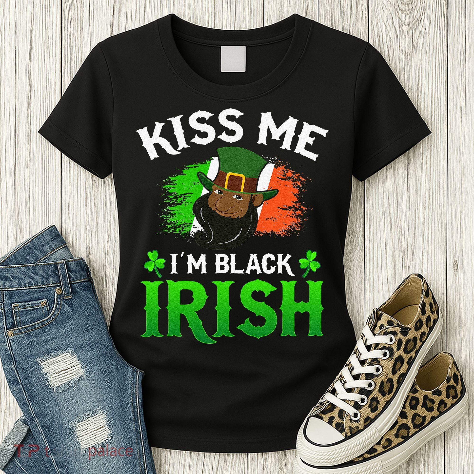 Kissing Me I'm Black Irish Ireland Flag St Patricks Day Women's T-Shirt