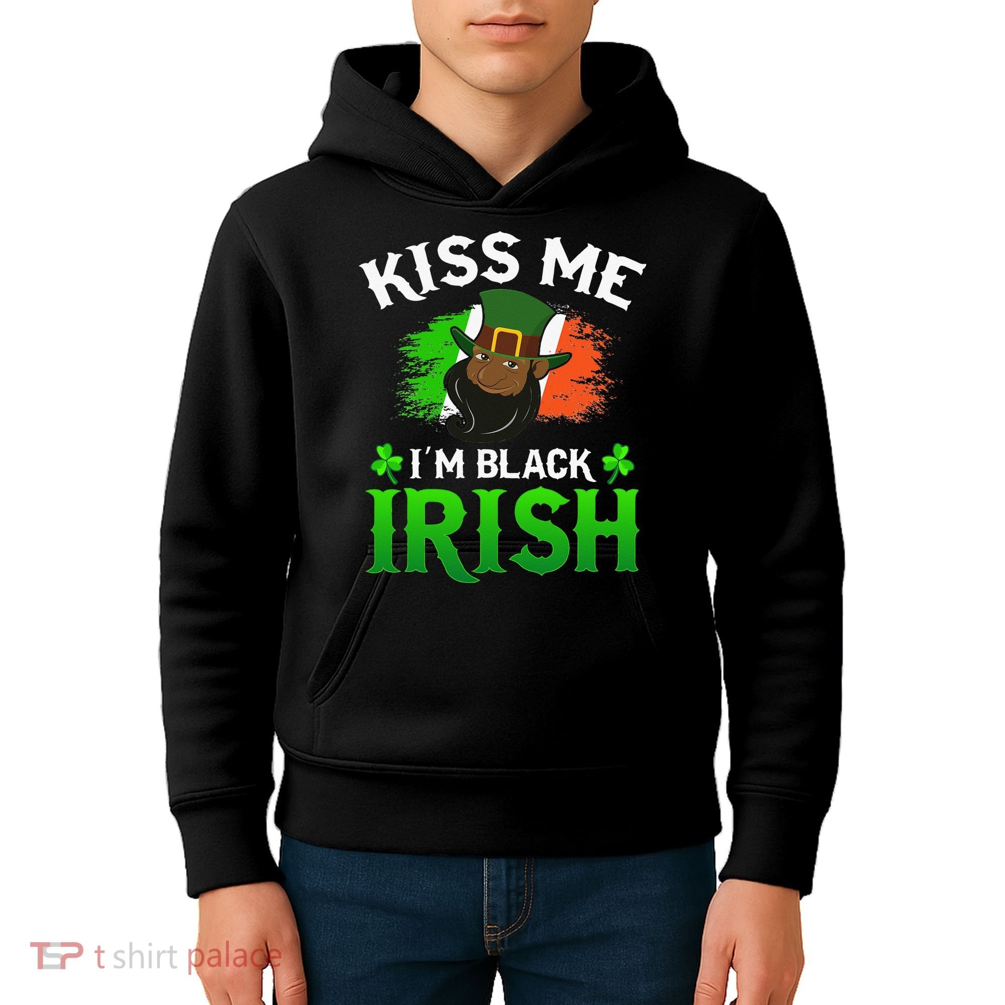 Kissing Me I'm Black Irish Ireland Flag St Patricks Day Kids Hoodie