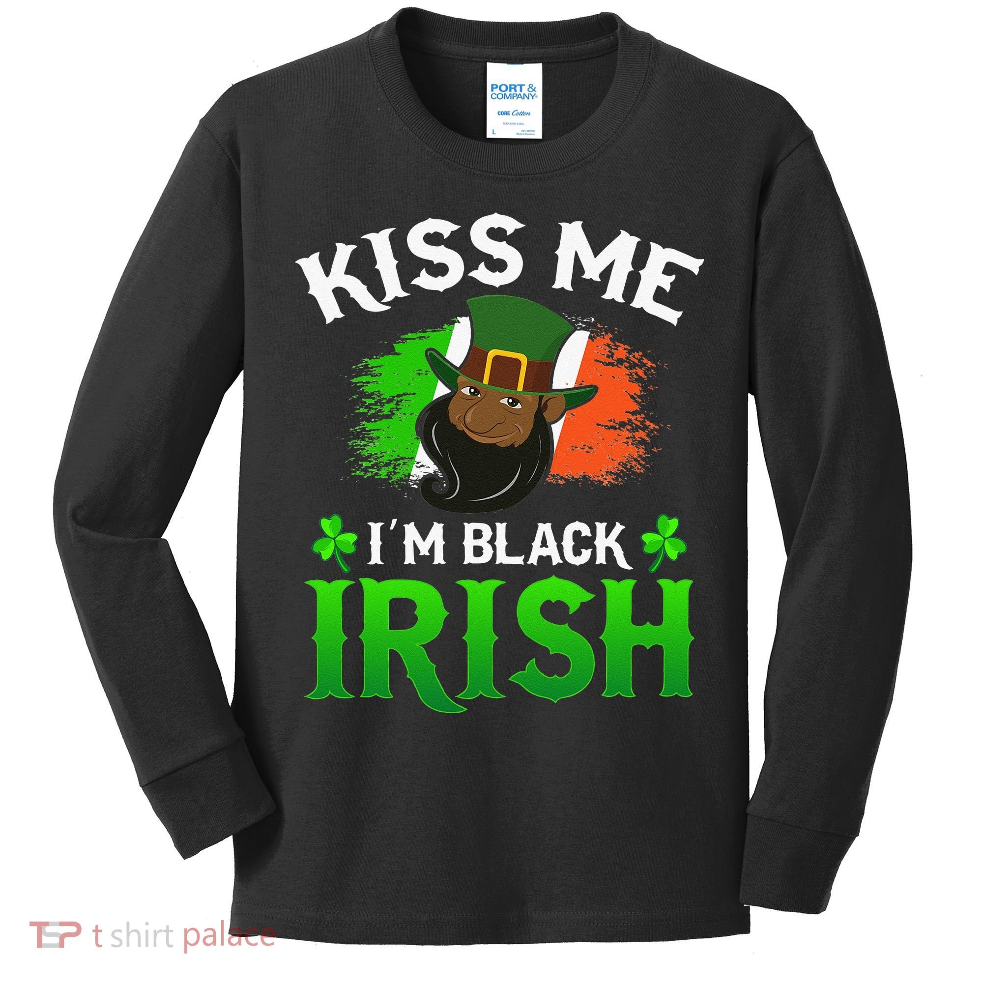 Kissing Me I'm Black Irish Ireland Flag St Patricks Day Kids Long Sleeve Shirt